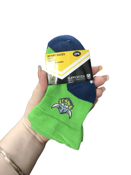 NRL Infant Socks - Canberra Raiders - Blue/Green - Set Of Two - Non Slip - Sock