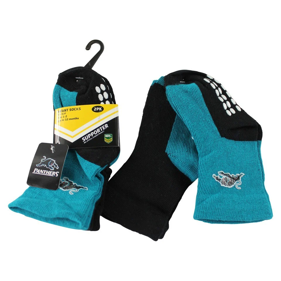 NRL Infant Socks - Penrith Panthers - Set Of Two - Blue/Black - Non Slip - Sock