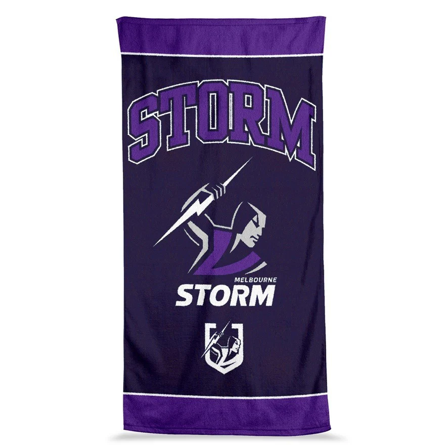 NRL  Jumbo Beach Towel - Melbourne Storm - Team Logo - 90cmx170cm - Image 2