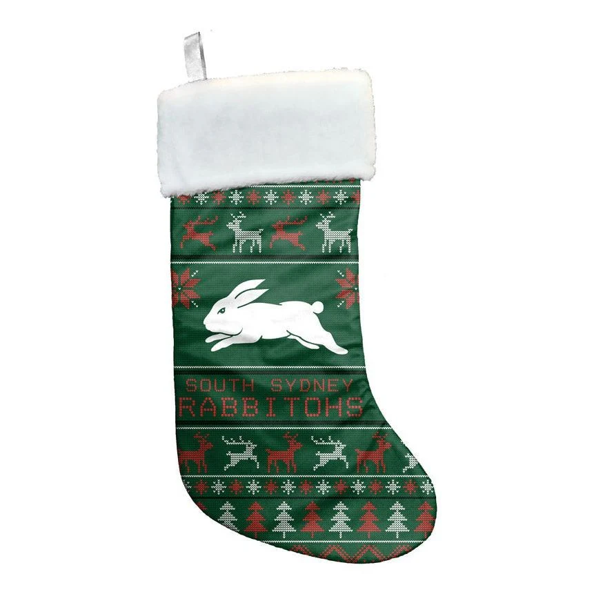 NRL Jumbo Christmas Stocking South Sydney Rabbitohs Sweater Print XMAS