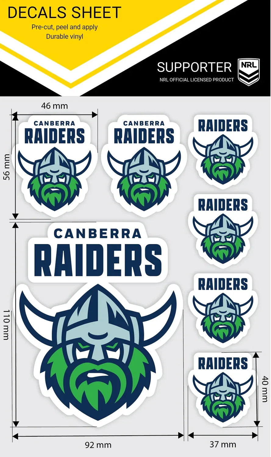NRL Logo Decal Sheet - Canberra Raiders - Stickers - Sticker