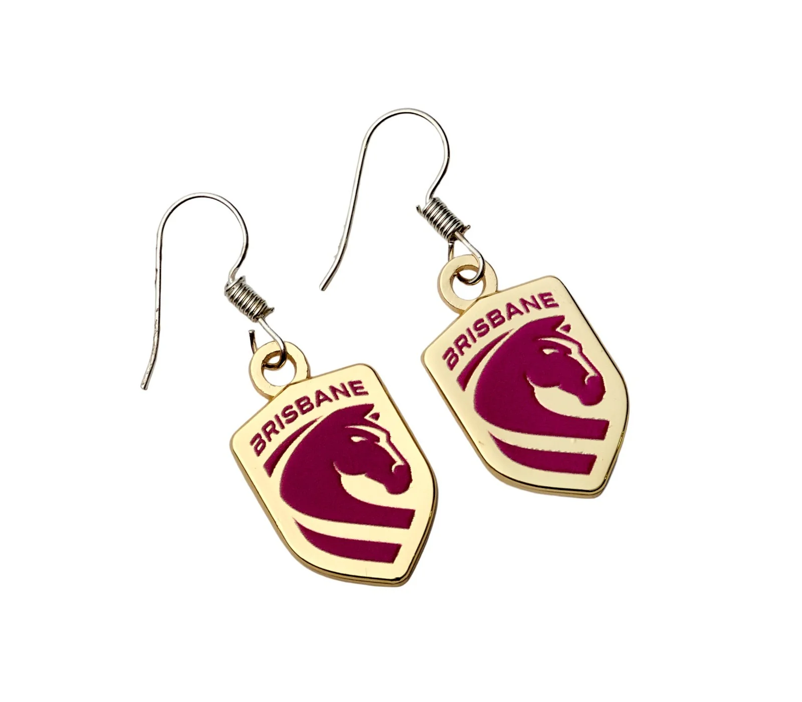 NRL Logo Metal Earrings - Brisbane Broncos - Surgical Steel - Drop Earrings - Image 2
