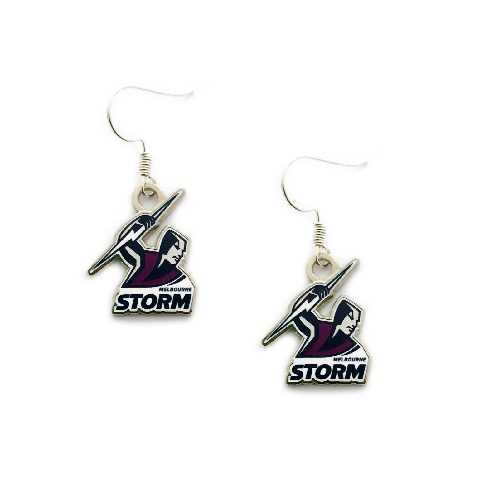 NRL Logo Metal Earrings - Melbourne Storm - Surgical Steel - Drop Earrings - Image 2