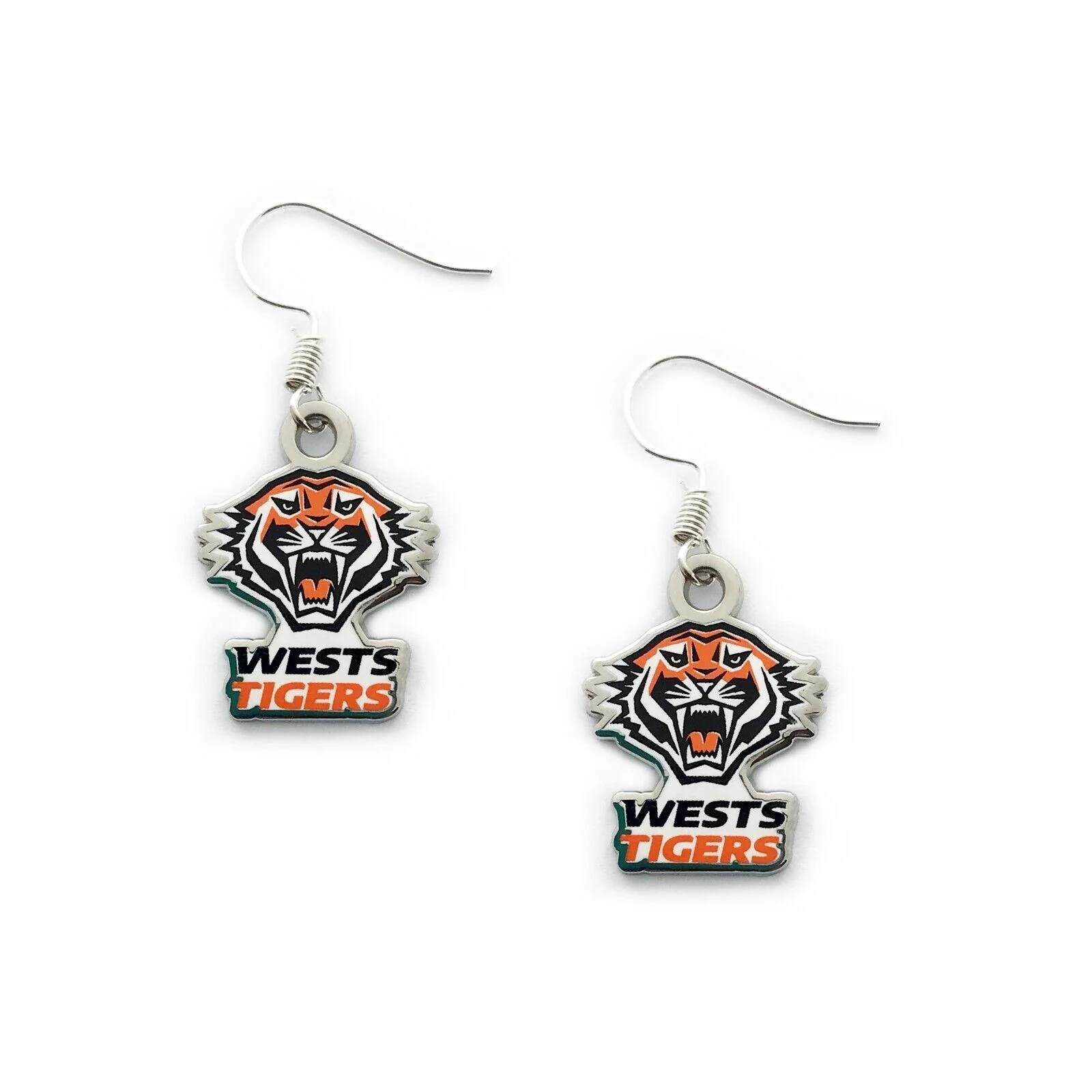 NRL Logo Metal Earrings - West Tigers - Surgical Steel - Drop Earrings - Image 2