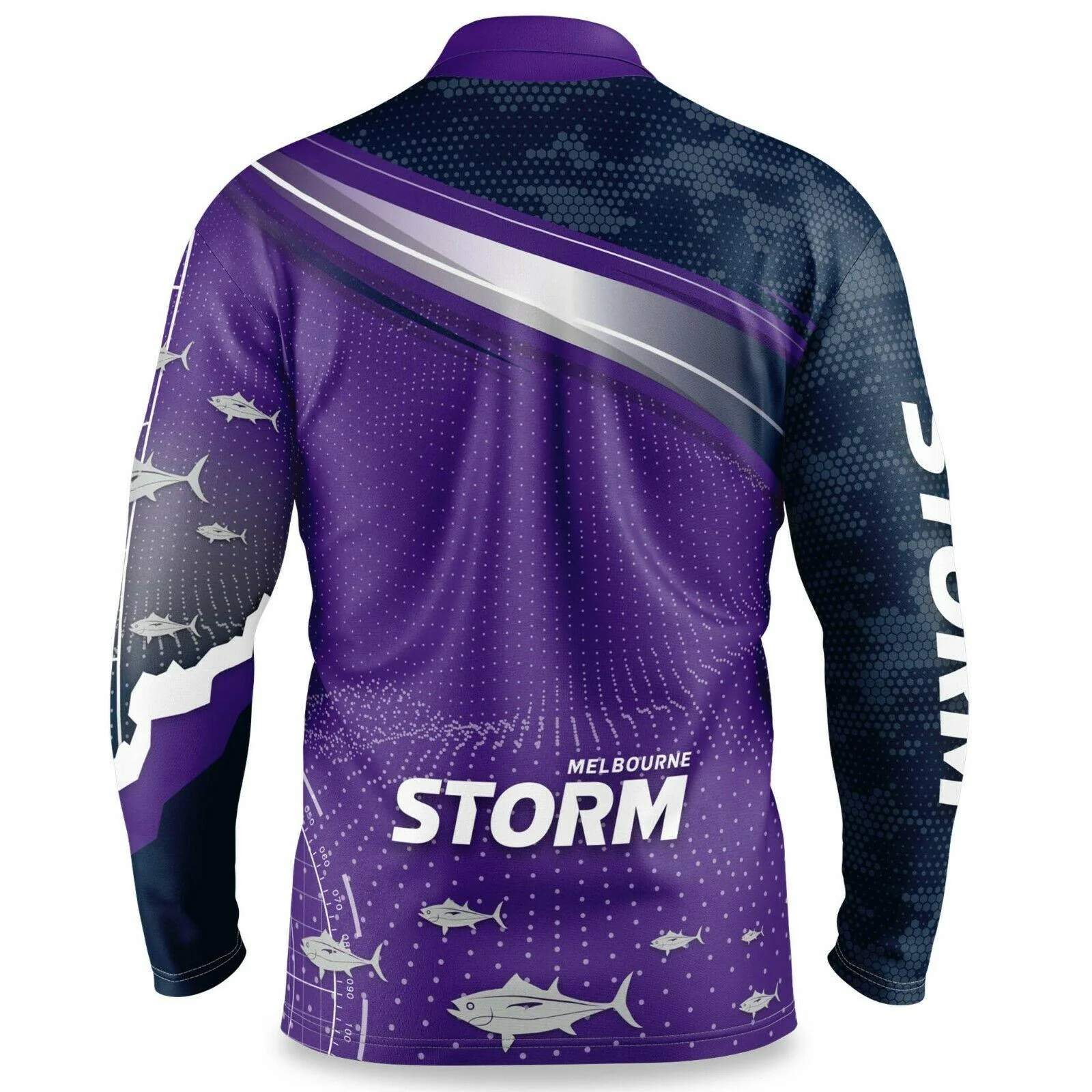 NRL Long Sleeve Fishfinder Fishing Polo Tee Shirt - Melbourne Storm - YOUTH - Image 2