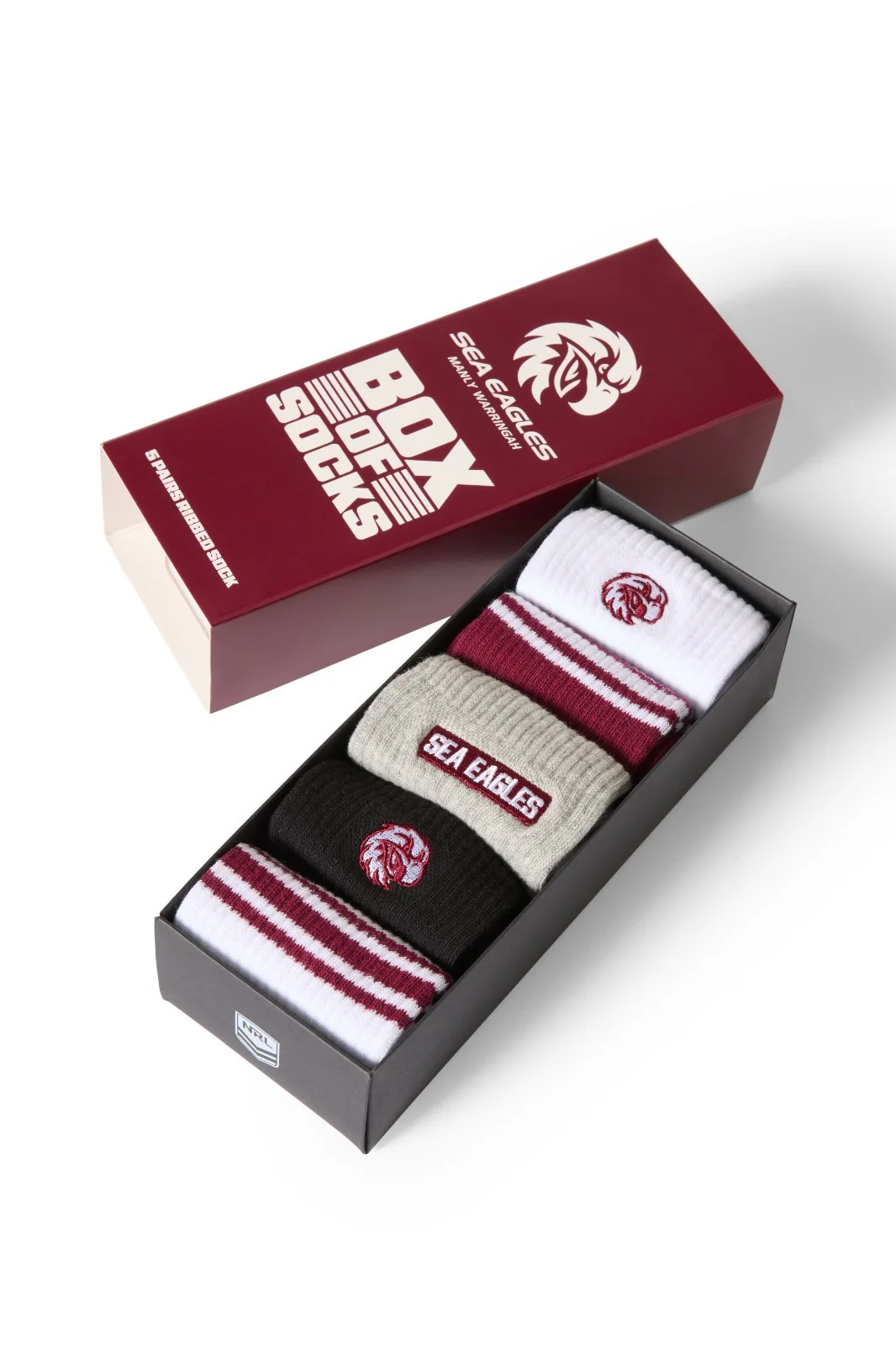 NRL Manly Sea Eagles - Box Of 5 Socks Gift Boxed - One Size Fits Most