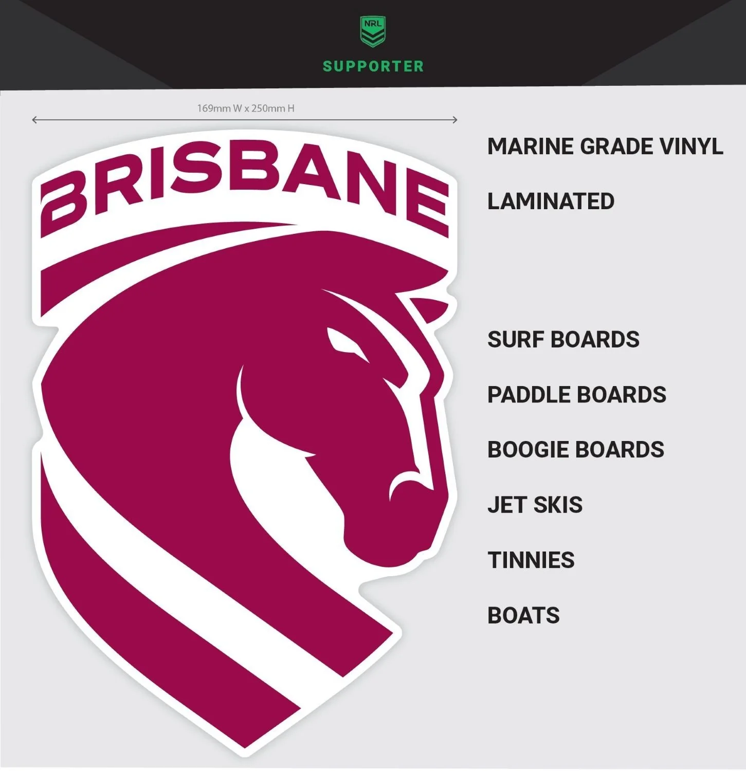 NRL Marine Decal - Brisbane Broncos - Water Safe - Laminated Vinyl
