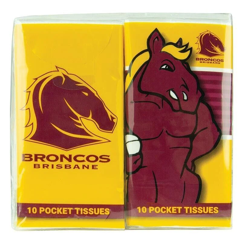 NRL Mascot Pocket Tissue - Brisbane Broncos - 4 Pack - Image 2