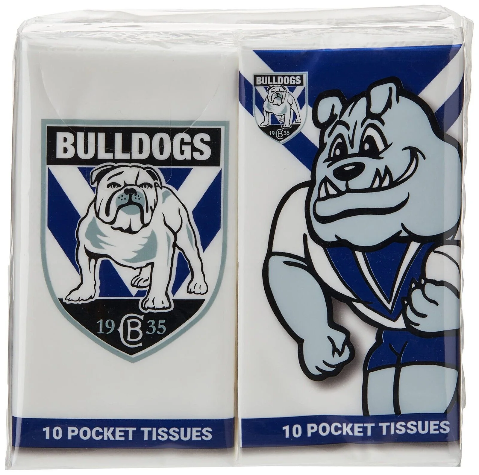 NRL Mascot Pocket Tissue - Canterbury Bulldogs - 4 Pack