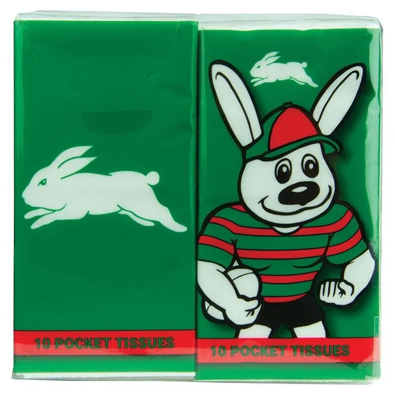 NRL Mascot Pocket Tissue - South Sydney Rabbitohs - 4 Pack - Image 2