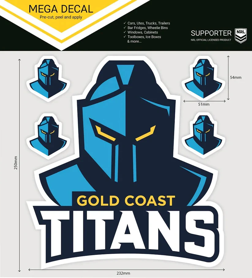 NRL Mega Decal - Gold Coast Titans - Car Sticker 250mm - NEW - Image 2