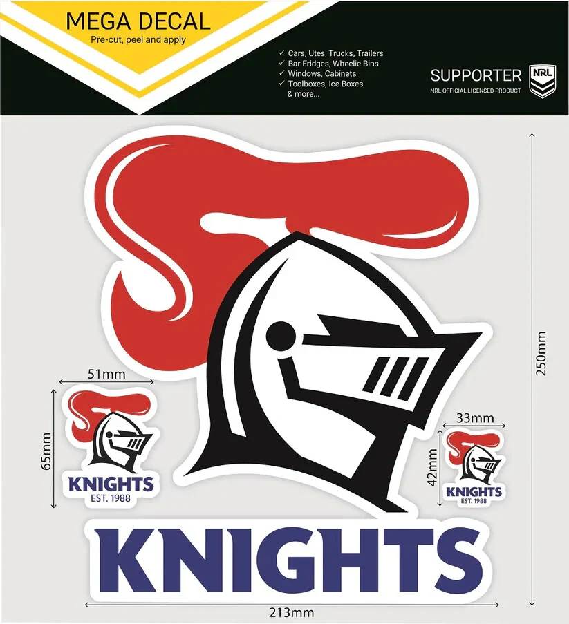 NRL Mega Decal - Newcastle Knights - Car Sticker 250mm - NEW