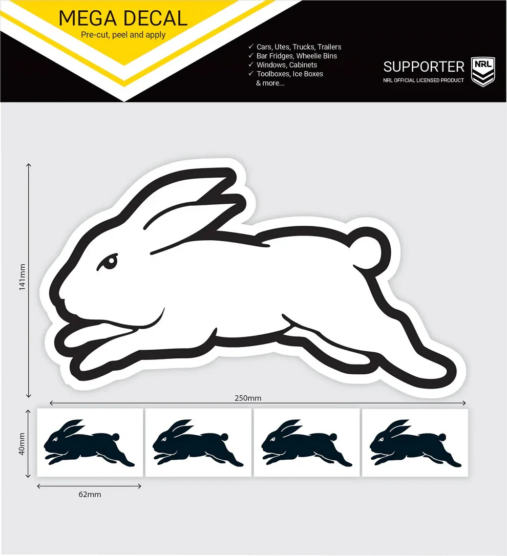 NRL Mega Decal Secondary Design - South Sydney Rabbitohs - Car Sticker 250mm
