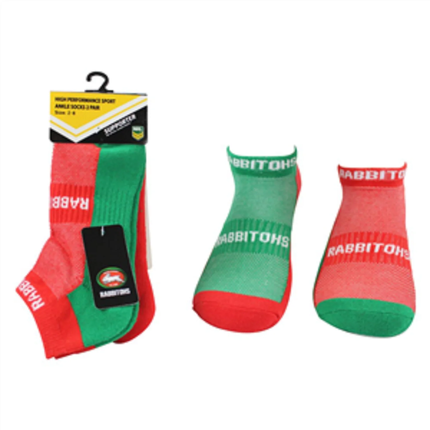 NRL Mens Ankle Socks - South Sydney Rabbitohs - Set Of Two - Sock