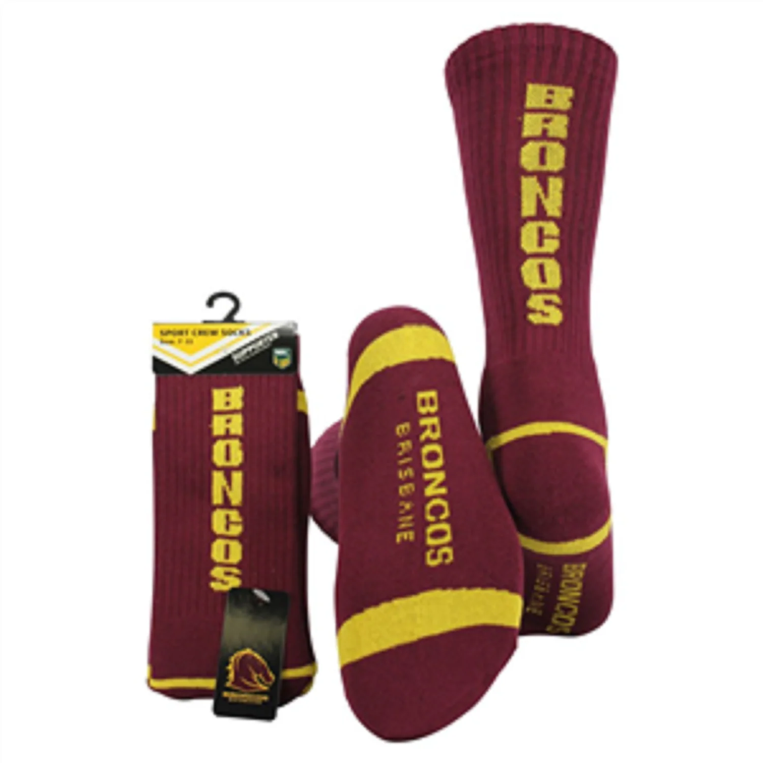NRL Mens Crew Socks - Brisbane Broncos - One Set - Sock
