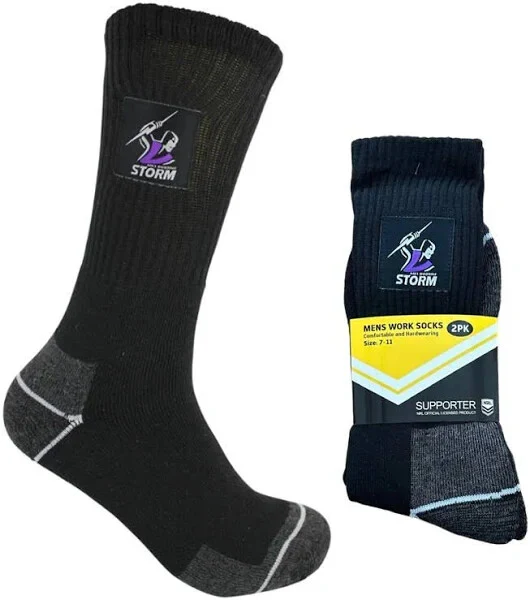 NRL Mens Work Socks Two Pack - Melbourne Storm