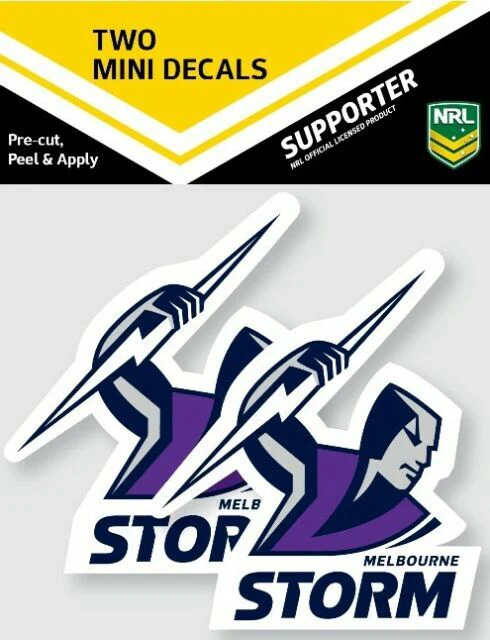 NRL Mini Decal - Melbourne Storm - Sticker Set Of 2 - 8x7cm