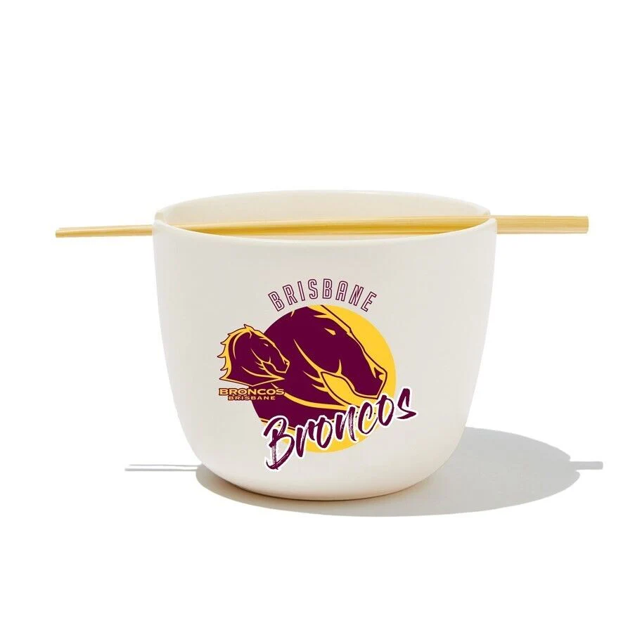 NRL Noodle Bowl with Chopsticks - Brisbane Broncos - Ceramic - 490ml Capacity - Image 2