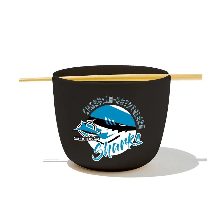 NRL Noodle Bowl with Chopsticks - Cronulla Sharks - Ceramic - 490ml - Image 2