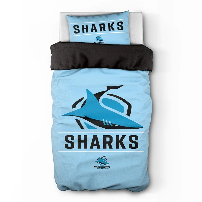 NRL Quilt Cover Set - Cronulla Sharks - Doona Cover - Pillowcases - Image 3