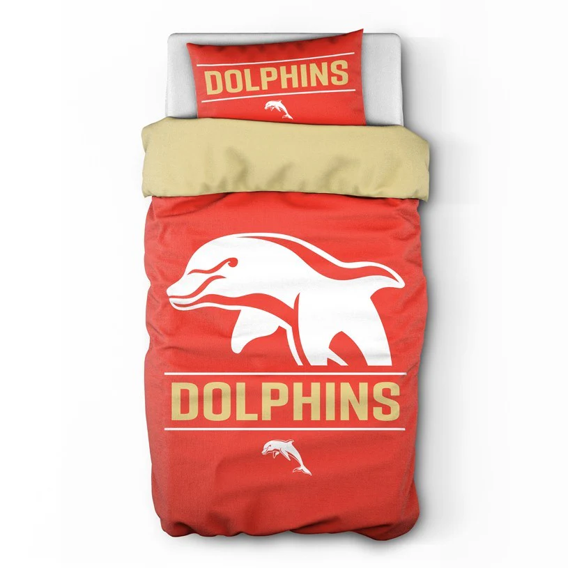 NRL Quilt Cover Set - Dolphins - Doona Cover - Pillowcases - Image 2