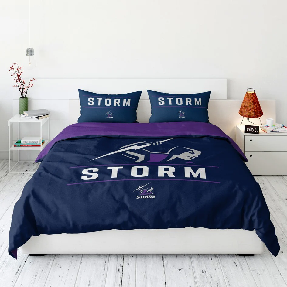 NRL Quilt Cover Set - Melbourne Storm - Doona Cover - Pillowcases
