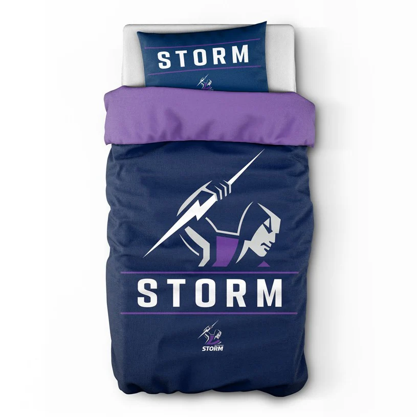 NRL Quilt Cover Set - Melbourne Storm - Doona Cover - Pillowcases - Image 3