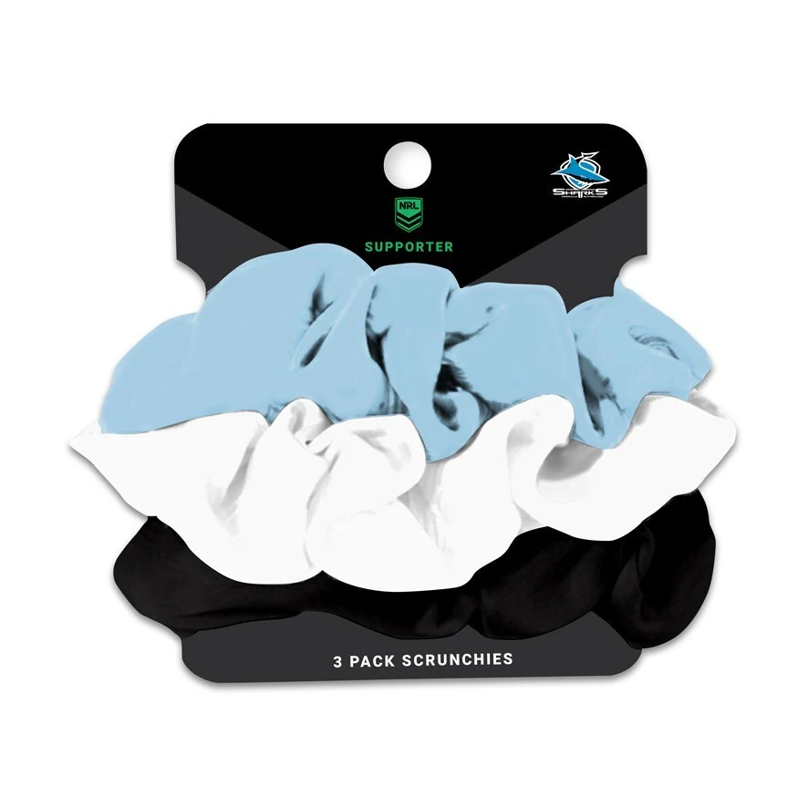 NRL Scrunchies 3 Pack - Cronulla Sharks - Team Colours - Hair Ties