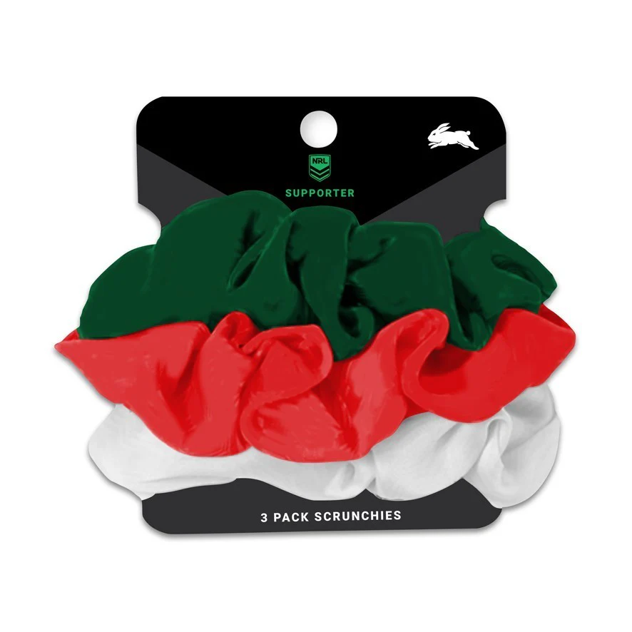 NRL Scrunchies 3 Pack - South Sydney Rabbitohs - Team Colours - Hair Ties