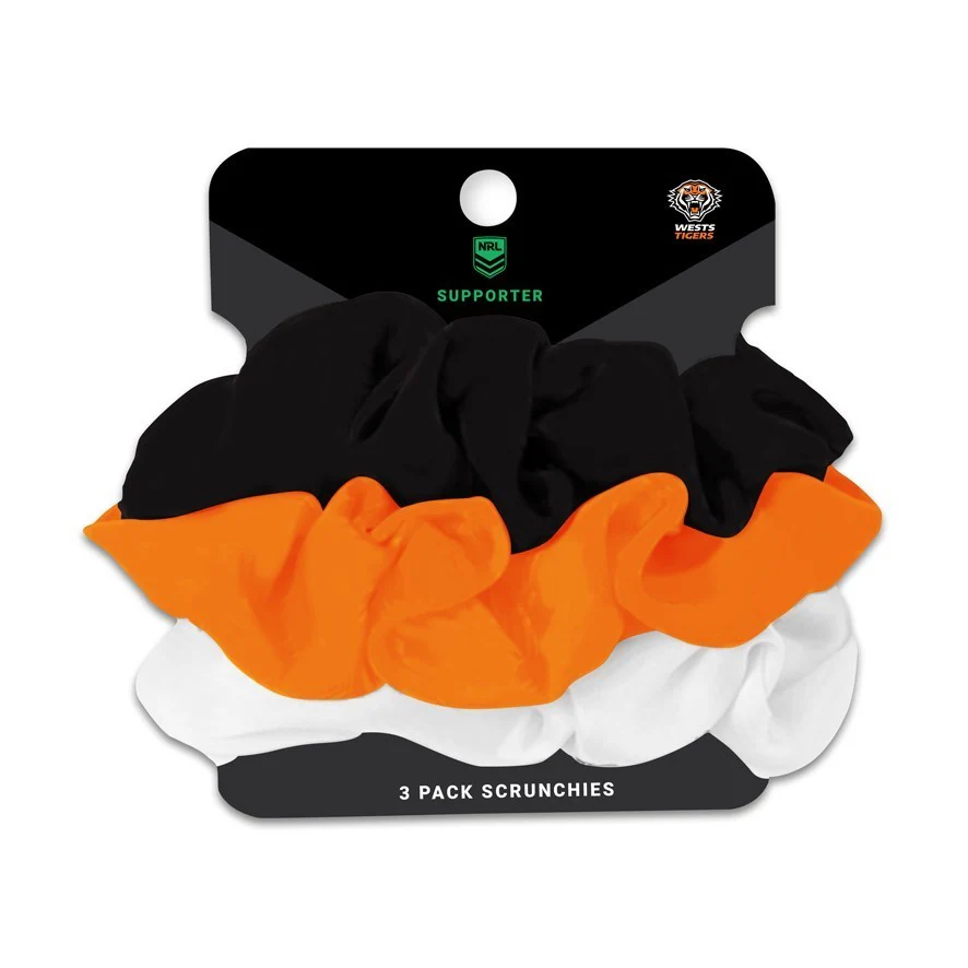 NRL Scrunchies 3 Pack - West Tigers - Team Colours - Hair Ties