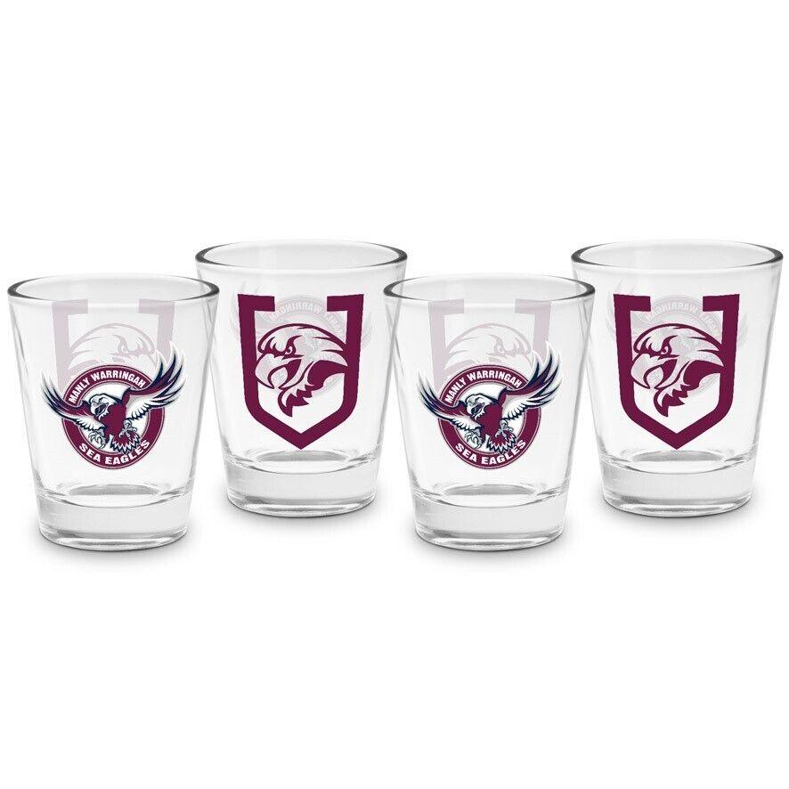 NRL Shot Glass Set of 4 - Manly Sea Eagles - 50ml