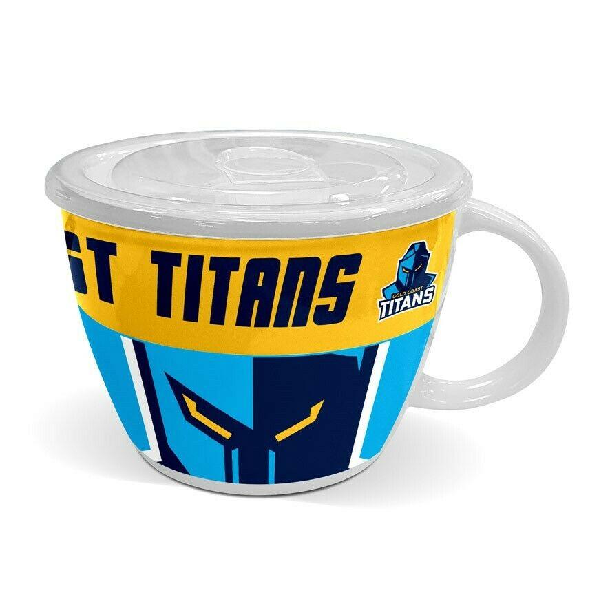 NRL Soup Mug with Lid - Gold Coast Titans - Ceramic - 850mL Capacity - Image 2