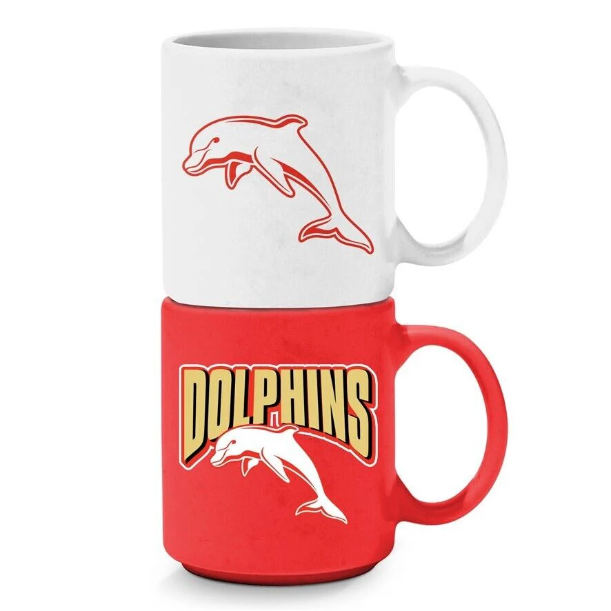 NRL Stackable Mug - Dolphins - Set Of 2 - Coffee Cup - 305mL - Image 2