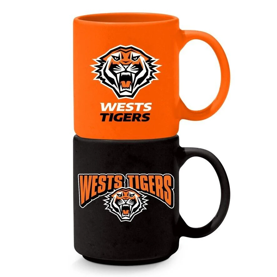 NRL Stackable Mug - West Tigers - Set Of 2 - Coffee Cup - 305mL