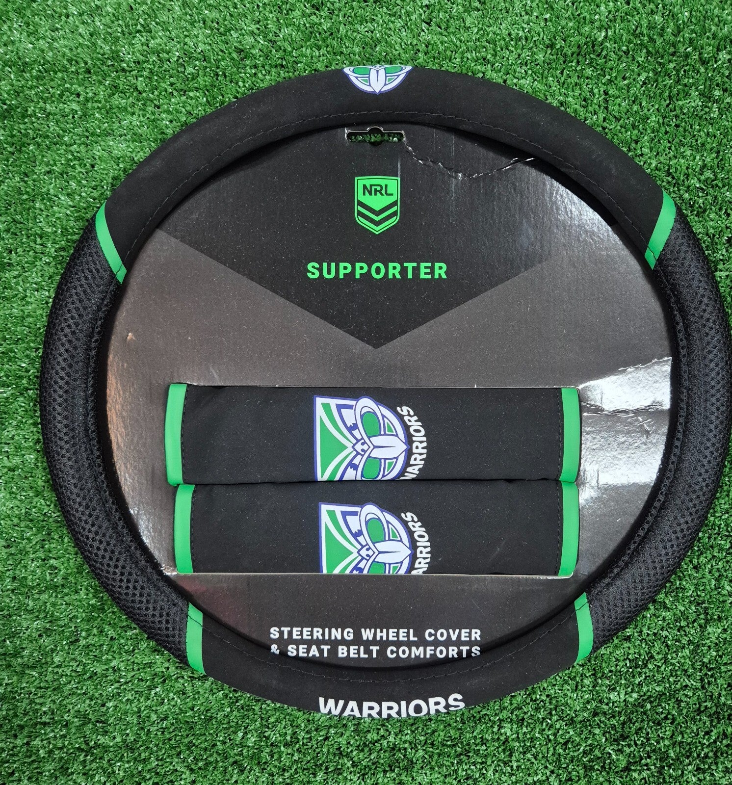 NRL Steering Wheel Cover - Seat Belt Covers- New Zealand Warriors Universal Fit