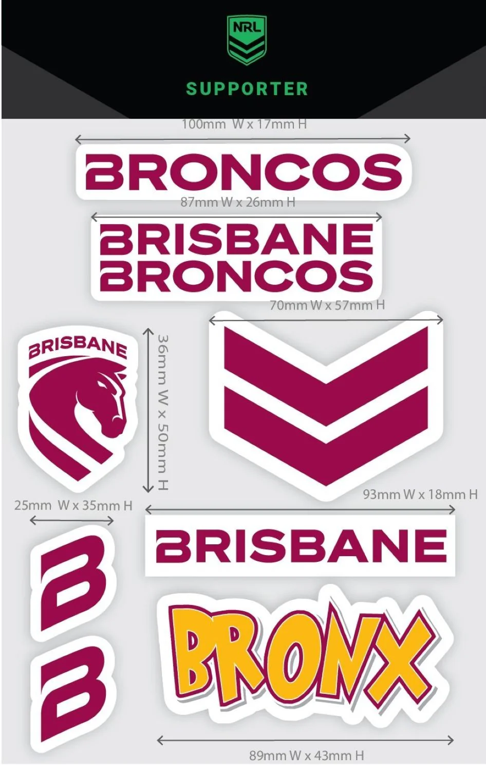 NRL Sticker Decal Sheet - Brisbane Broncos - Stickers Wordmark - Image 2