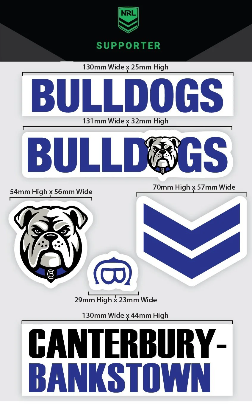 NRL Sticker Decal Sheet - Canterbury Bulldogs - Stickers Wordmark
