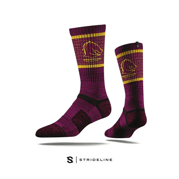 NRL Strideline Premium Crew Socks - Brisbane Broncos - SIZE SMALL ADULT