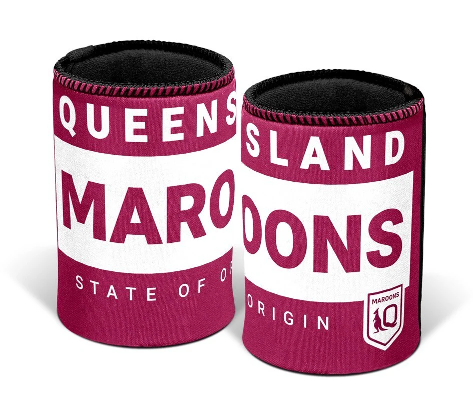 NRL Stubby Can Cooler - Queensland Maroons - QLD - Origin - Rubber Base