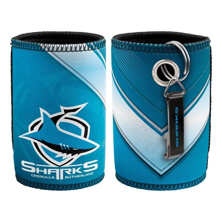 NRL Stubby Can Cooler with Bottle Opener - Cronulla Sharks - Rubber Base - Image 2