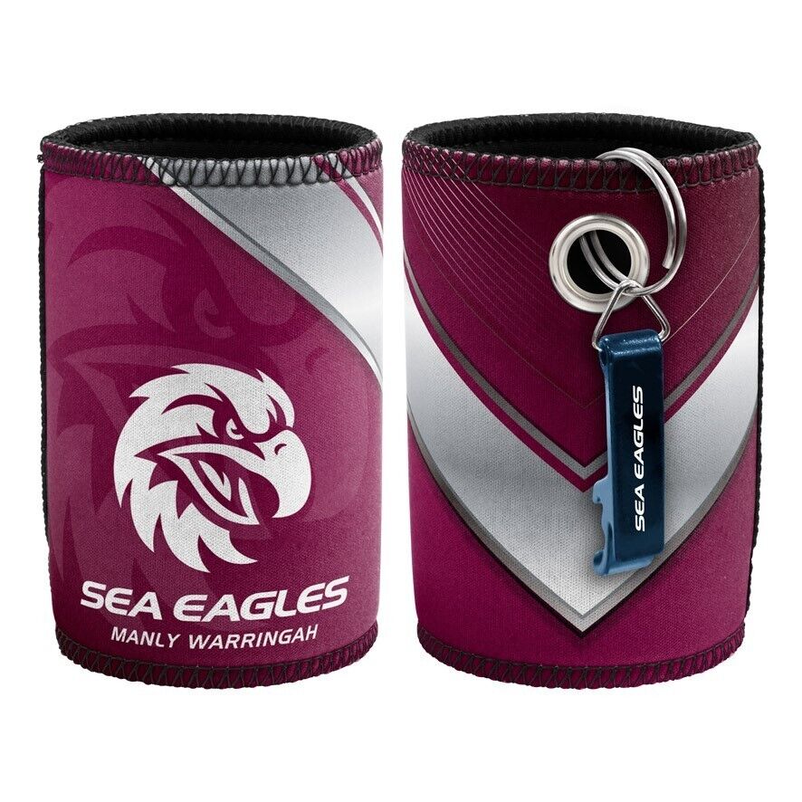 NRL Stubby Can Cooler with Bottle Opener - Manly Sea Eagles - Rubber Base - Image 2