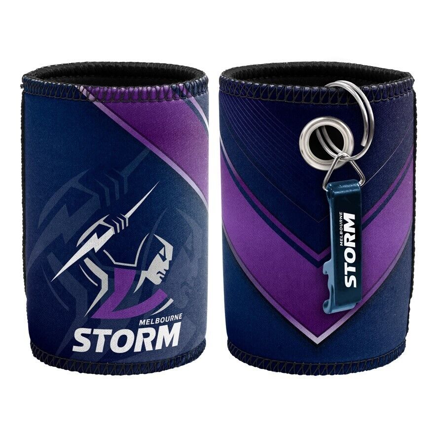 NRL Stubby Can Cooler with Bottle Opener - Melbourne Storm - Rubber Base - Image 2