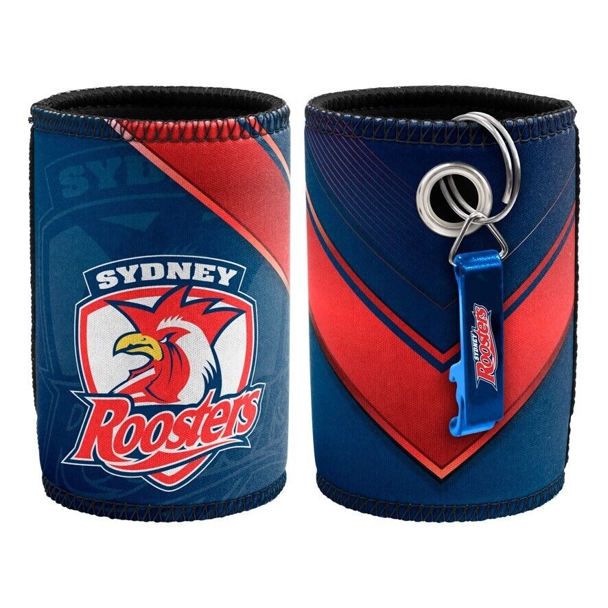 NRL Stubby Can Cooler with Bottle Opener - Sydney Roosters - Rubber Base - Image 2