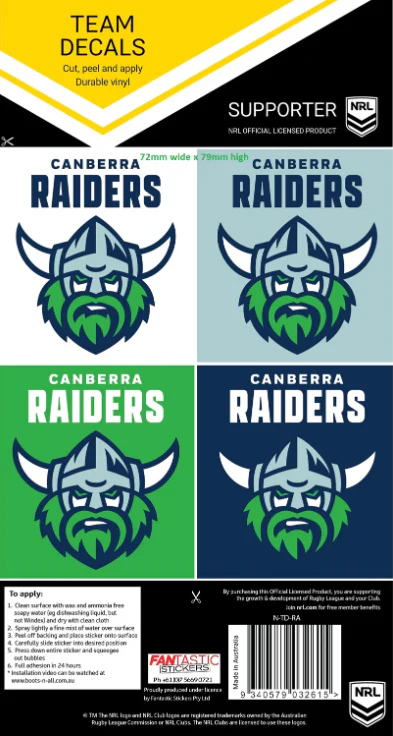 NRL Team Decal Sticker Set - Canberra Raiders