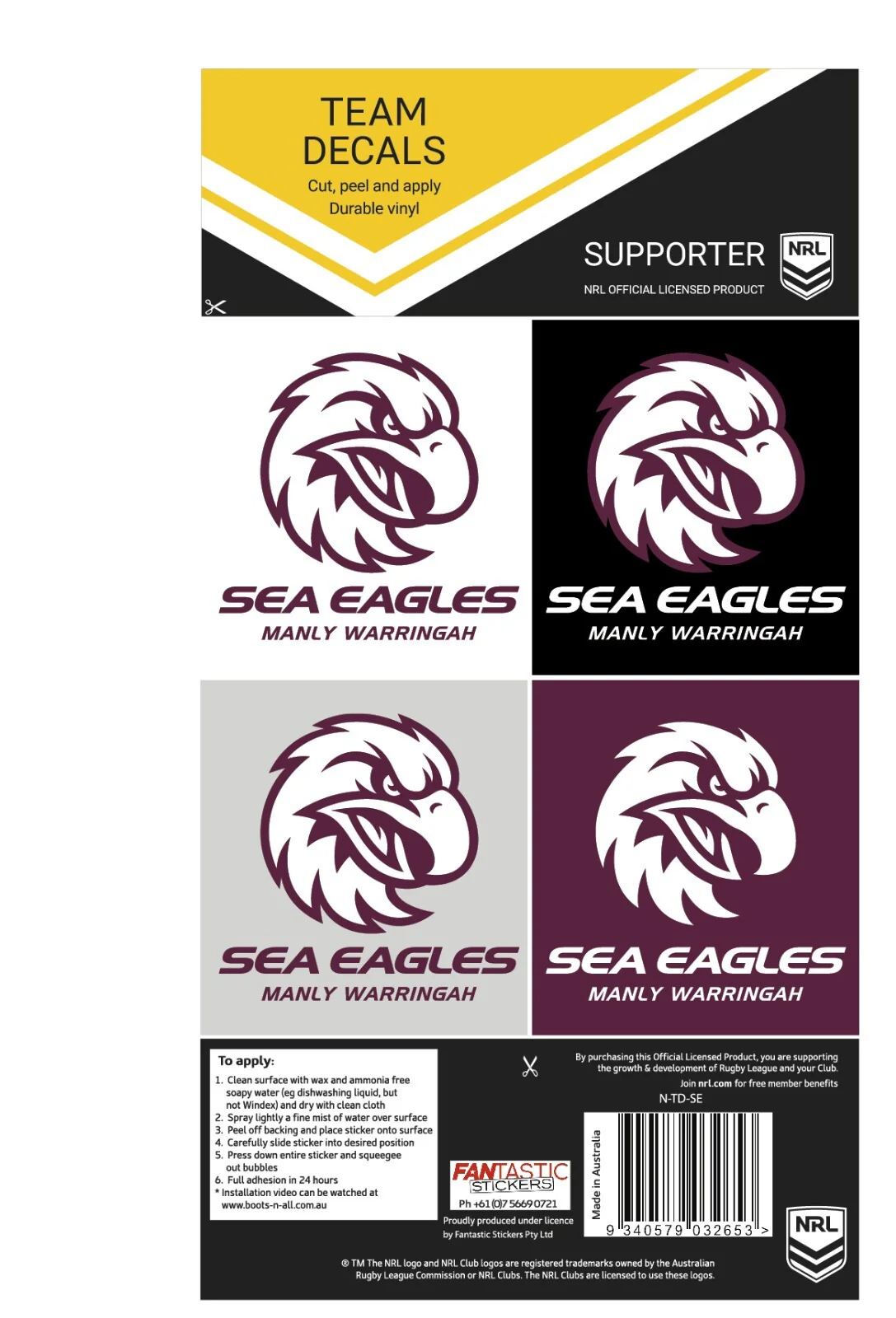 NRL Team Decal Sticker Set - Manly Sea Eagles - Image 2