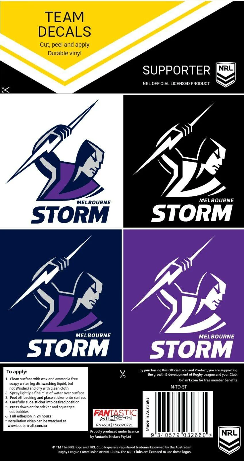 NRL Team Decal Sticker Set - Melbourne Storm - Image 2