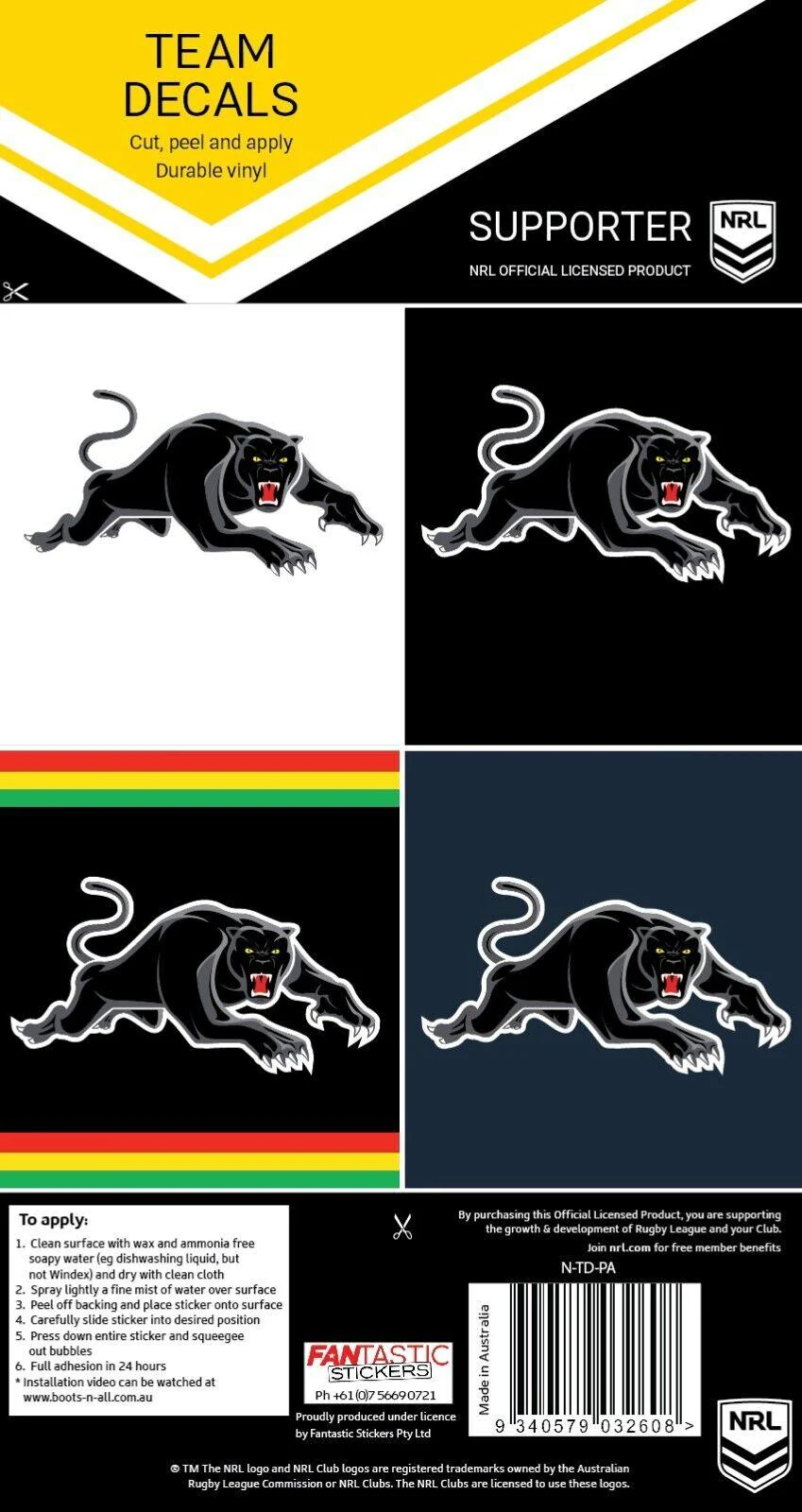 NRL Team Decal Sticker Set - Penrith Panthers - Image 2