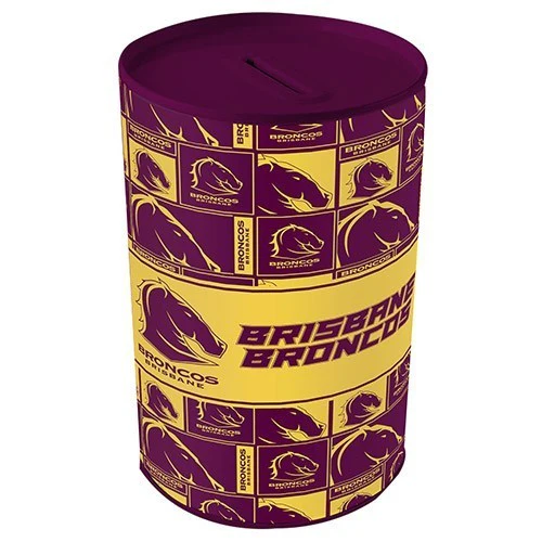 NRL Tin Money Box - Brisbane Broncos -  21cm Tall x 10cm Wide - Image 2