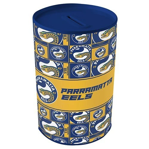 NRL Tin Money Box - Parramatta Eels - 21cm Tall x 10cm Wide - Image 2