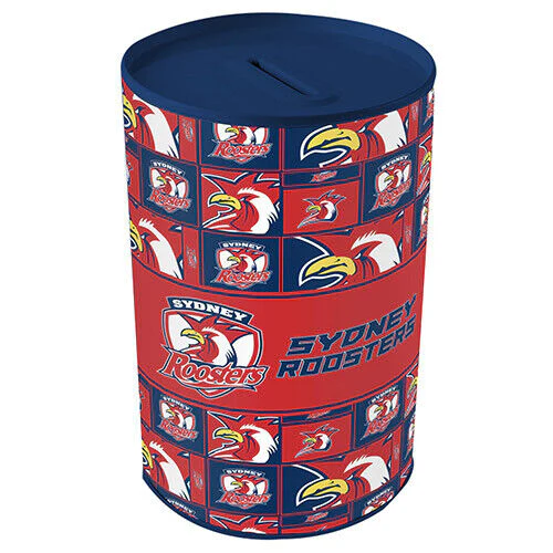 NRL Tin Money Box - Sydney Roosters - 21cm Tall x 10cm Wide